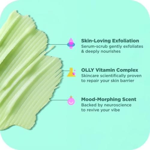OLLY BRIGHTBody Scrub Exfoliates & Repairs Skin Barrier Neroli Dew, 6 oz