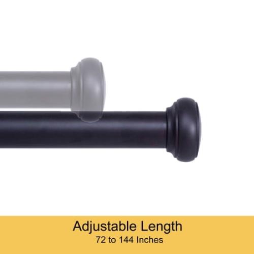 Kenney Weaver 1 Rust-Resistant Single Curtain Rod, 72-144, Black