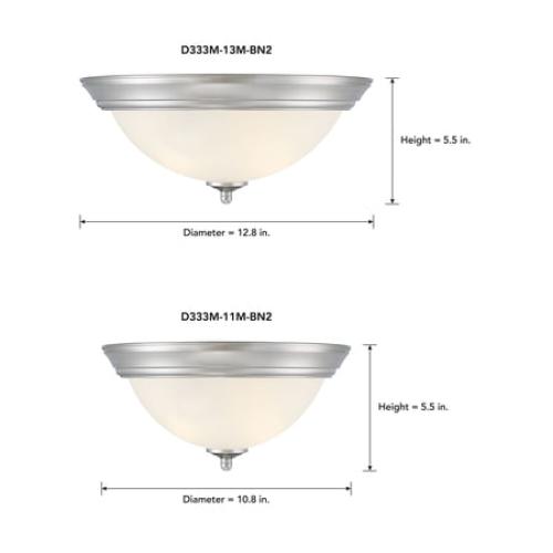 DESIGNERS FOUNTAIN Flush Mount Ceiling Light, 2-Pack, 13 Inch LED Frosted Glass Lighting Fixture for Kitchen, Bedroom, Bathroom, and Hallway, Brushed Nickel, D333M-13FM-BN2