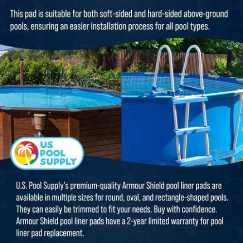 Black 15Ft U.S. Pool Supply Armour Shield 15-Foot Round Heavy Duty Pool Liner Pad for Above Ground Swimming Pools - Protects Pool Liner, Prevents Punctures, Weed Barrier, Eco-Friendly Fabric - Extends Liner Life