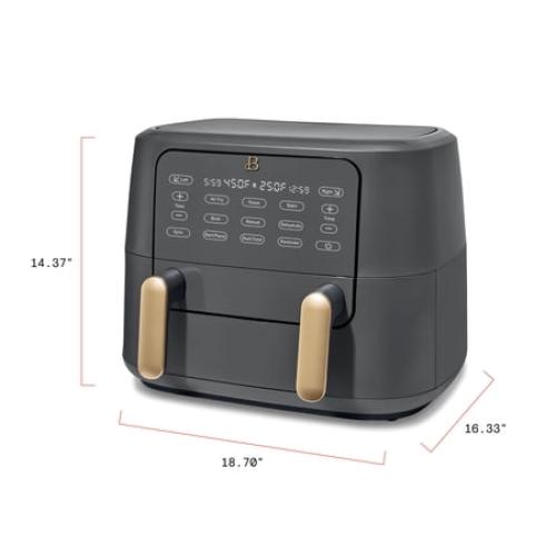 Beautiful 9 QT TriZone Air Fryer, Oyster Grey by Drew Barrymore