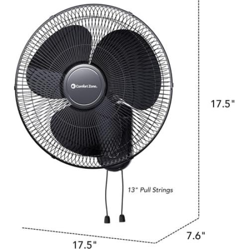 Comfort Zone 16 Wall Mount Fan, Black