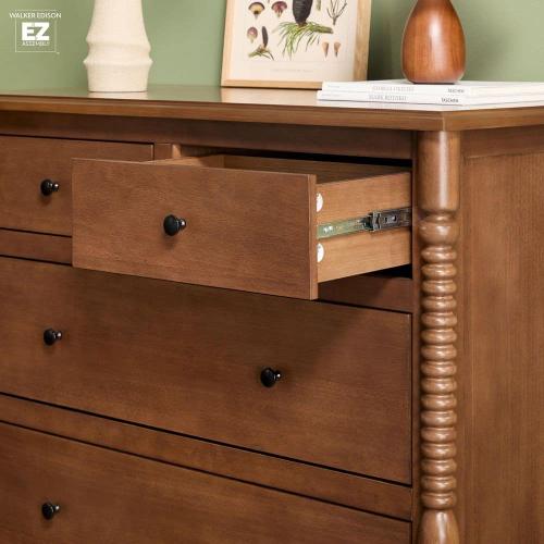 Walker Edison Furniture Company Modern Farmhouse Easy Assembly Dark Brown 5-Drawer 41.5 in. Solid Wood Spindle-Detailing Dresser
