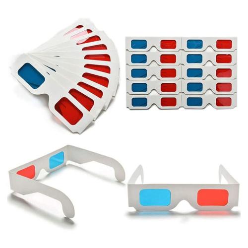 3D Paper Glasses Red and Cyan Anaglyph White Cardboard Frame 50 Pairs