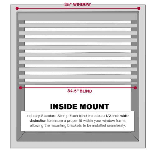 Lotus & Windoware Cordless 1 Vinyl Mini Blind Light Filtering Horizontal Blind, 35 Width x 60 Length, White, Smooth