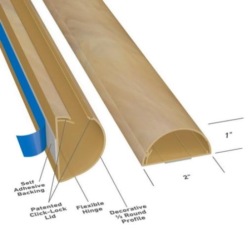 D-Line Wood-Effect Half Round Cord Cover, 2x1in, 39in Length, 2-Pack