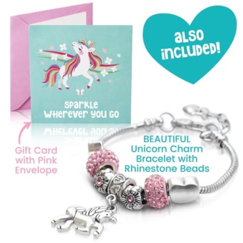 Amitie Lane Itsy Unicorn Musical Jewelry Box, Unicorn Charm Bracelet, Girls Ages 6 , Fuchsia Pink