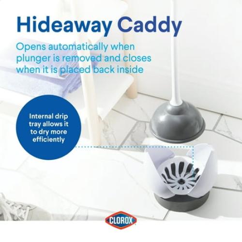 Clorox Toilet Plunger with Hideaway Storage Caddy, Set of 2