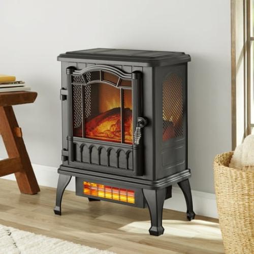 Mainstays New 2-Setting 3D Electric Stove Heater with Life-like Flame, Black