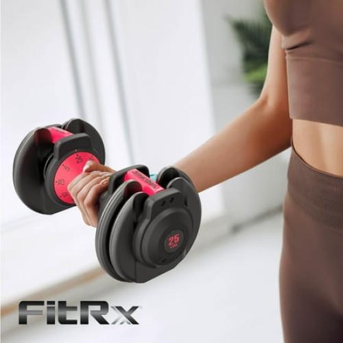 FitRx SmartBell 1 Pack, 25lbs. Quick-Select 9 in 1 Adjustable Dumbbell for Home Gym, 5-25lbs. Weight in 2.5lbs Increments