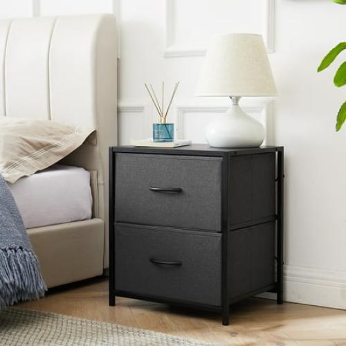 Mainstays 2 Drawer Fabric Storage Nightstand, Grey