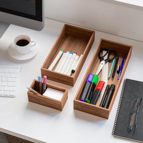 Seville Classics Acaicia Wood Premium Organizer Storage Bins for Kitchen Silverware, Pantry, Closet, Office Desk, Pens, Utensils, Makeup, K Cup, Acacia Wood, Bin Set (10 Piece)