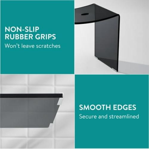 Navaris Black Acrylic Shower Bench - Waterproof Stool for Bathroom or Vanity 17.1 x 14.6 x 11 - Modern Glam Transparent Seat - Holds up to 220 lbs