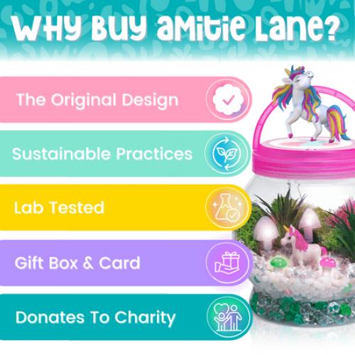 Amitie Lane DIY Itsy Unicorn Terrarium, LED Mushroom Lights, Arts & Craft, Girls Ages 6