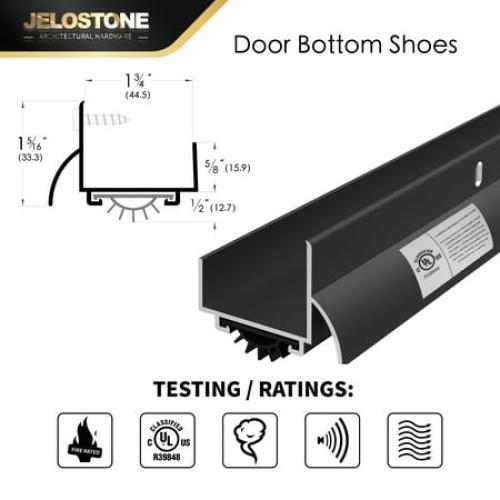 JELOSTONE U-Shaped Aluminum Door Bottom Shoes with Drip Cap(Matte Black) - Fire Rated - 1-3/4W x 1-5/16H x 36L Weather Stripping Seal for Exterior Doors, Vinyl Insert, JS-216DV