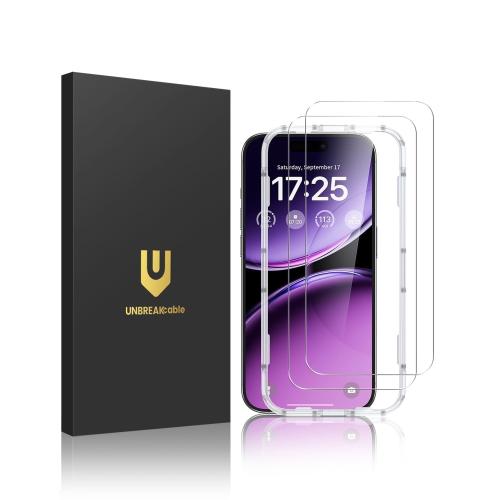UNBREAKcable Screen Protector 2 Pack for iPhone 17, Tempered Glass, 9H Anti-Scratch, Bubble-Free Install with Alignment Frame, HD Clear, Case Friendly