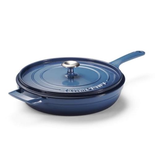 Tramontina 12 Enameled Cast Iron Skillet with Lid, Blue
