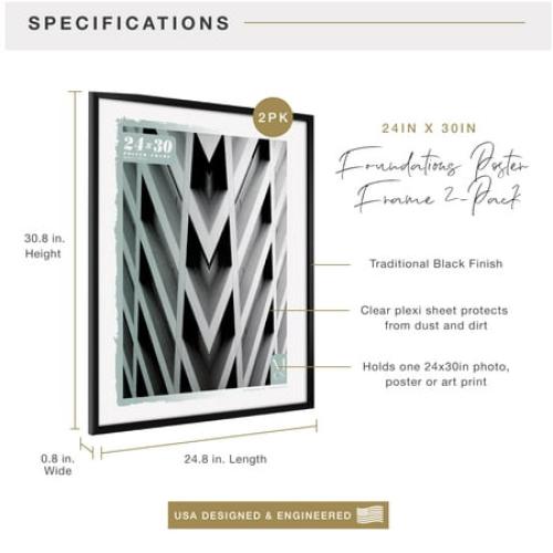 MCS Foundation 16x24 Poster Frame Traditional Brass, Vertical & Horizontal Wall Hanging Large Picture Frame for Photos, Posters & Art Prints (1-Pack)