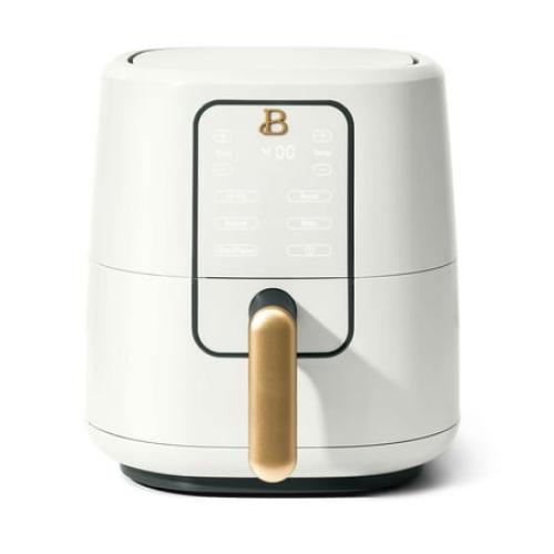 (BLACK WITH FLOWERS) Beautiful 3 Qt Air Fryer with TurboCrisp Technology, EverGood Ceramic Nonstick Coating, Drew Barrymore