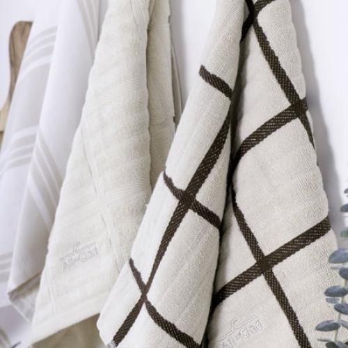 3 Packs All-Clad Checked Cotton Kitchen Towel, Almond