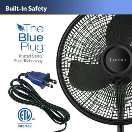 Lasko 16 Oscillating Adjustable Pedestal Fan with 3-Speeds, S16500, Black