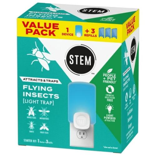 STEM Light Trap, Attracts and Traps Flying Insects, Emits Soft Blue Light, [Includes Starter Kit with 1 Light Trap and 3 Cartridges]