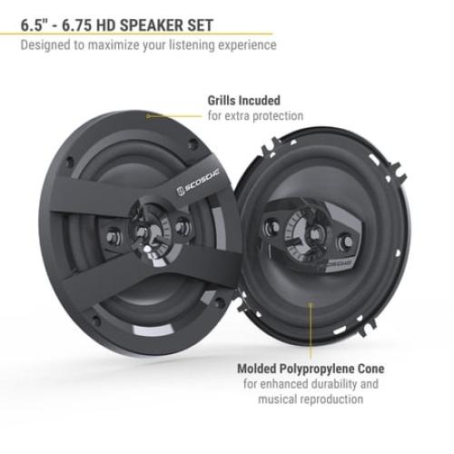 Scosche HD6504A-WM1SD 6.5 Multi-Fit HD Coaxial 4-Way 200 Watt Peak Car Stereo Speakers, Pair New