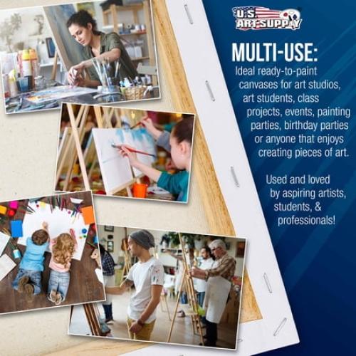 U.S. Art Supply 20 x 24 inch Stretched Canvas 12-Ounce Triple Primed, 3-Pack - Professional Artist Quality White Blank 3/4 Profile, 100% Cotton, Heavy-Weight Gesso - Acrylic Pouring, Oil Painting