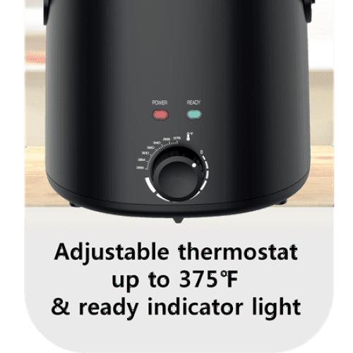 Mainstays 2 Qt Round Deep Fryer, Black, Detachable Basket, Adjustable Thermostat, Cool Touch Handle