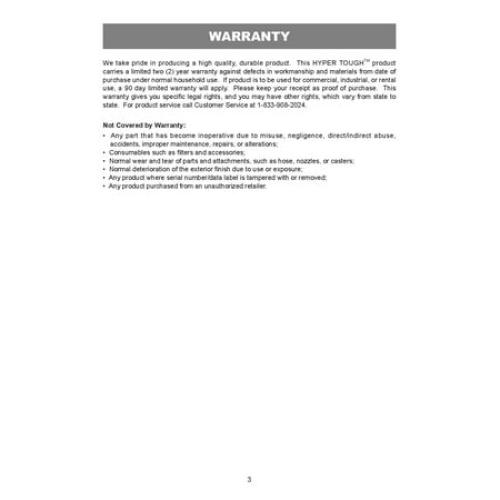 Hyper Tough 1.5 Gallon 2 Peak HP Poly Wet/Dry Vacuum, VH105 3502, New