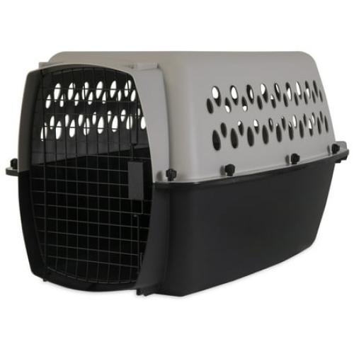 Vibrant Life Pet Kennel Small/Medium 26 Dog Crate, Plastic Travel Pet Carrier for Pets 15-25 lb, Grey