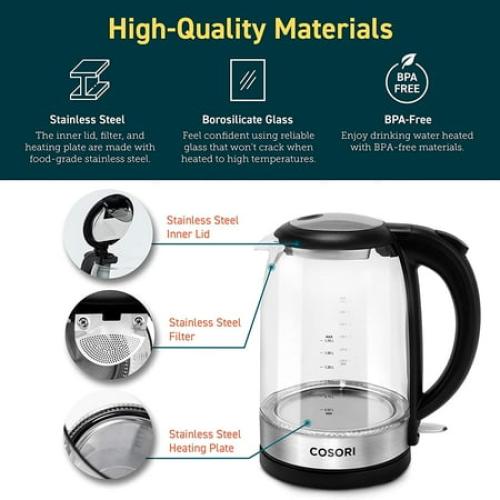 Cosori Electric Kettle for Tea, Water Kettle with Automatic Shut off, Stainless Steel, 1.7L, Black