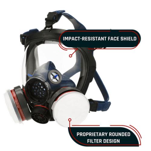 Parcil Safety PT-100 Organic Vapor Full Face Respirator Gas Mask - Dual Activate Filtration - Impact Resistant Lens - Never-Fog Technology