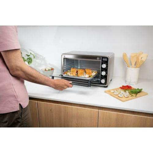 Black   Decker Crisp 'N Bake PRO 6-Slice Air Fryer Toaster Oven with Basket, Pan, Rack & Tray, Stainless Steel