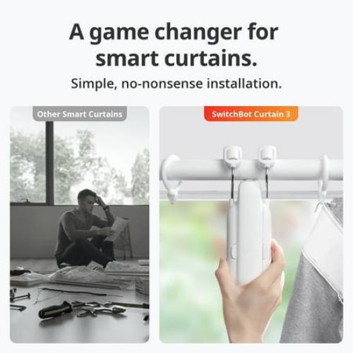 SwitchBot Curtain Rod 3, Smart Curtain Opener, Retrofit & Motorize Existing Curtains, Upgraded High-Performance Motor, White