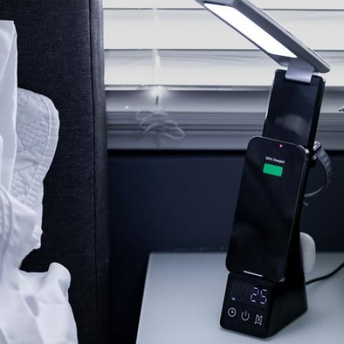 Mainstays 10.9' 5-in-1 LED Dimmable Wireless Charging Foldable Hinge Desk Lamp