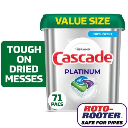 71 Pack Value Size Cascade Platinum Dishwasher Pods, Dishwasher Detergent Soap Tabs, Fresh, 71 Count