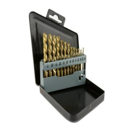 NEIKO 10038A Left-Hand Drill-Bit Set, High-Speed Steel Drills with Titanium Nitride Coating, Reverse-Twist Drill Bits, SAE Sizes, 13-Piece Set