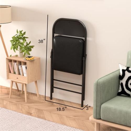 VENI 4-Pack Vinyl-Padded 30 Metal Folding Steel Chairs Adult Foldable Chair 3 Pack, Black