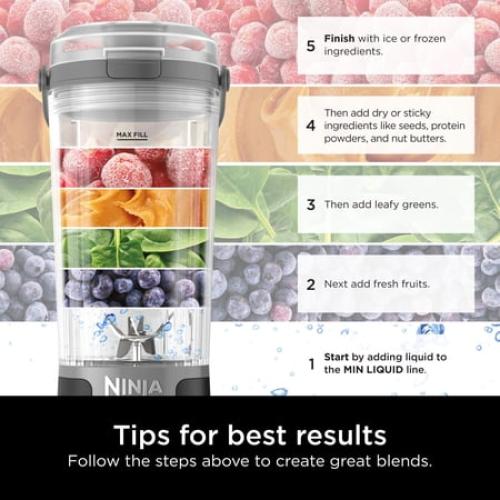 Ninja Blast 16 oz Portable Personal Blender with Leak Proof Lid and Easy Sip Spout, Smoothie Blender, Black BC100BK