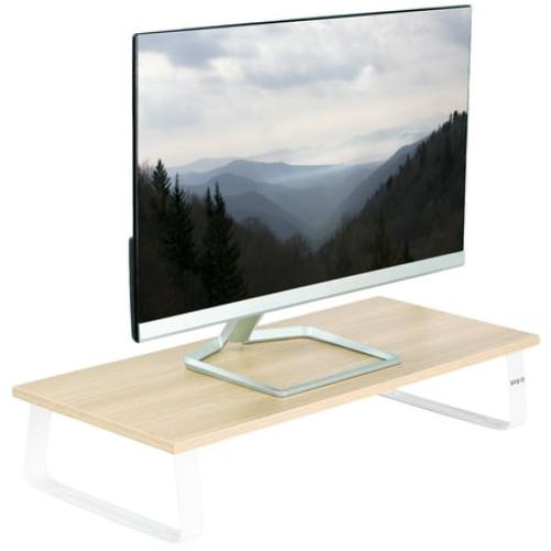 VIVO 24 Desktop Stand Organizer, TV Monitor Riser, Light Wood Top, White Legs