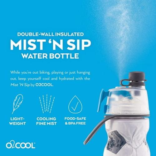 O2COOL Mist N' Sip 20 fl oz No Leak Pull Top Sprout Sports Water Bottle, Single, Basketball