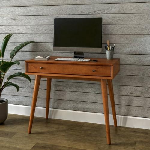 Camaflexi Mid Century Modern Desk Solid Wood Writing Table for Small Spaces, Brown (little damaged; see the picture) (No test)