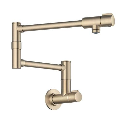 Bolden Wall Mount Pot Filler Kitchen Faucet with Retractable Arm in Spot-Free Antique Champagne Bronze