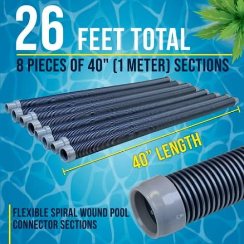 Blue & Silver, 8 Pack, 40 U.S. Pool Supply Professional 8 Piece Swimming Pool Vacuum Cleaner Hose Set, Blue & Gray - 40 Flexible Spiral Wound Connector Sections with 1.5 Male & Female Cuffs, Fits Most Automatic Pool Cleaners