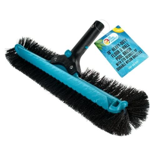 U.S. Pool Supply Professional 18 Heavy-Duty Floor & Wall Pool Brush with 270 Degrees of Durable Nylon Bristles - Reinforced Handle, Scrub Clean Corners, Steps, Leaves Debris - Safe for Vinyl Liners