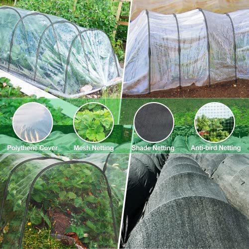 FOTMISHU 6Pcs Greenhouse Hoops 23.6 x 25.6 Garden Hoops Rust-Free Grow Tunnel 4.9ft Long Steel with Plastic Coated Support Hoops Frame for Garden Fabric Plant Support Garden Stakes