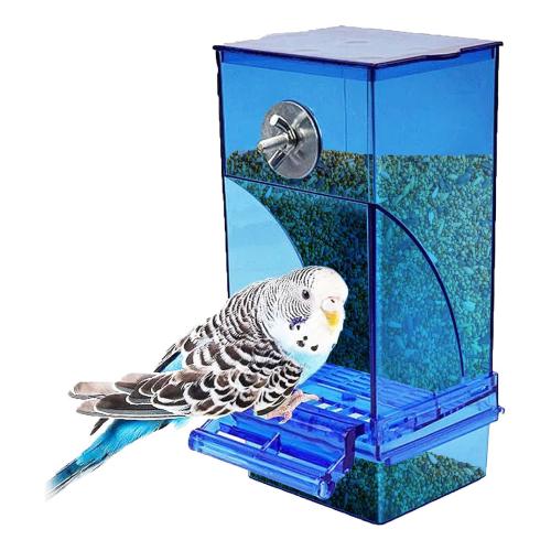 Hamiledyi No Mess Bird Cage Feeder Automatic Parrot Seed Feeders with Perch Acrylic Transparent Seed Food Container Cage Accessories for Small and Medium Parakeets Lovebirds