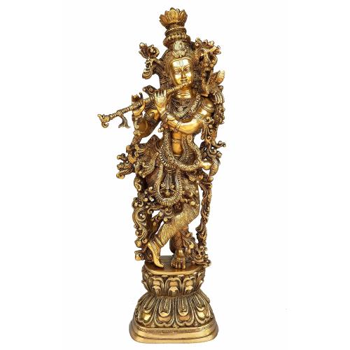 eSplanade - Brass Lord Krishna Kishan Murti Idol Statue Sculpture - 29 Inches - Very Big Size