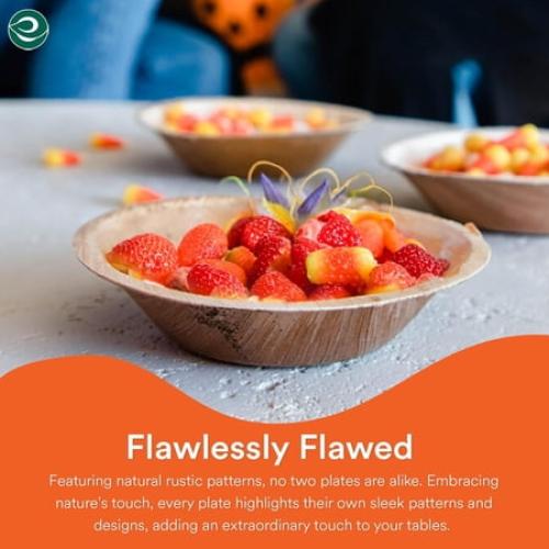 ECO SOUL 100% Compostable 5 Inch Palm Leaf Bowls, 200 Counts | Heavy Duty Bamboo Disposable Bowls | Eco-Friendly Biodegradable Bowls